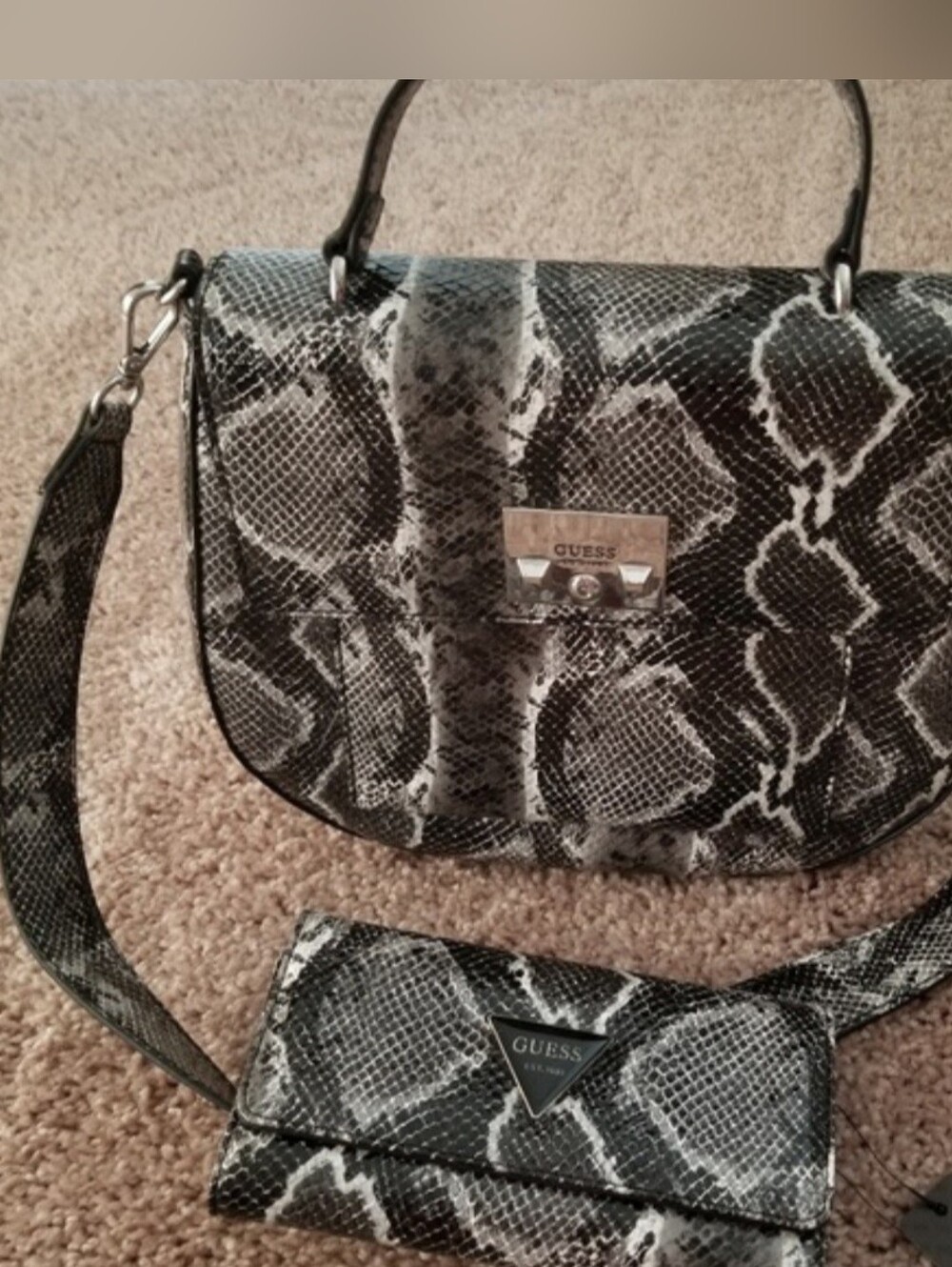 Guess Cali Python-Embossed Bag and Wallet Set